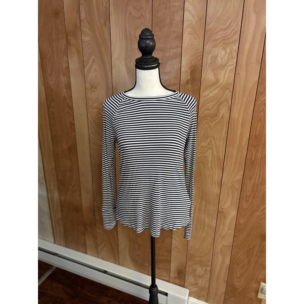 Aerie OFFLINE Ribbed Long Sleeve Striped Top Navy White XS Raglan Crew Neck